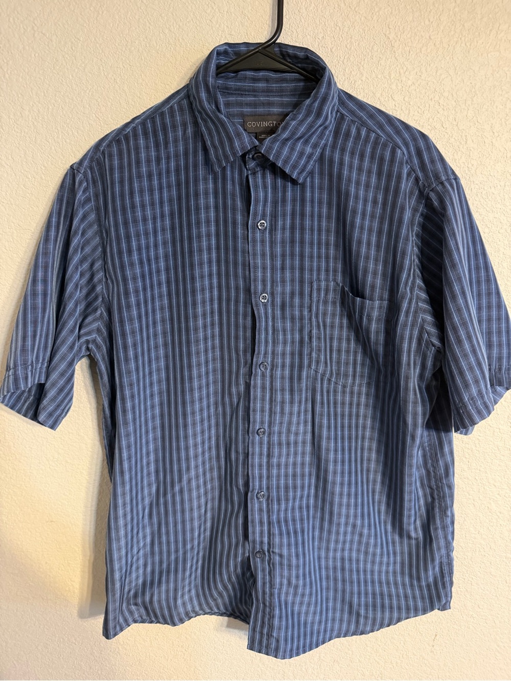 Covington Navy and Light Blue Striped Short-Sleeve Button-Down Shirt